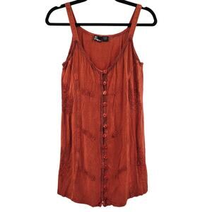 My Choice Burnt Orange Boho Embroidered Flowy Smocked Tunic Top Women’s Size S